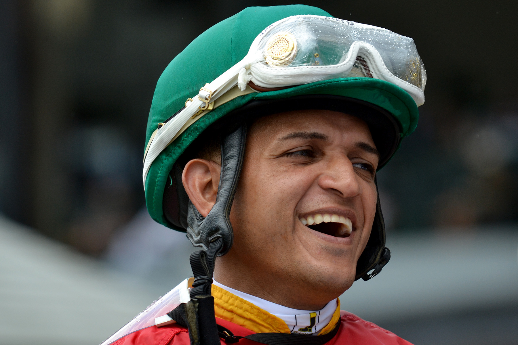 Jockey J.D. Acosta in the paddock at Suffolk Downs