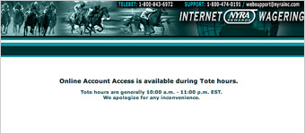 NYRA wagering page with error displayed